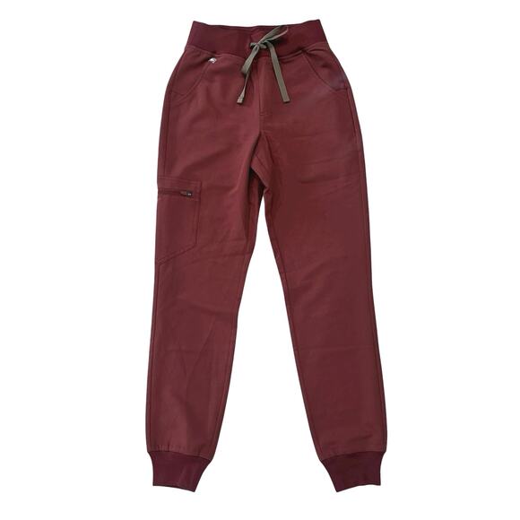 NWT Figs High Waisted Zamora Jogger Scrub Pant in Dark Cherry Red Size XXS - Picture 1 of 7